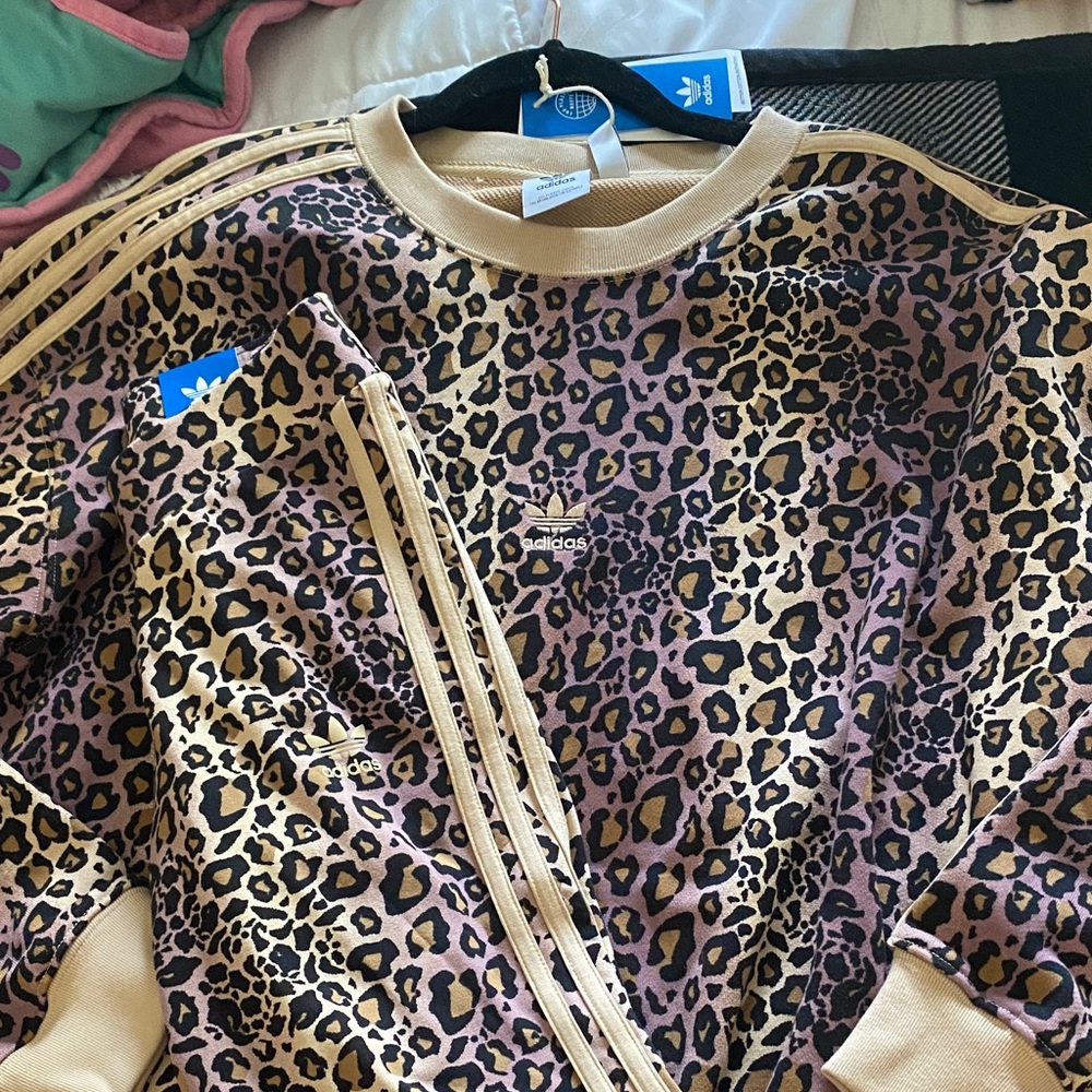 NWT Adidas Leopard Print Tracksuit with Tan Stripes